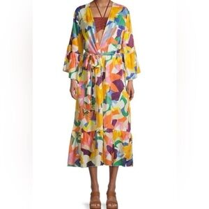 🌻 True Destinations Print Voile Cover Up Kimono Tropical Resort Boho Medium*